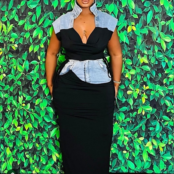 Denim and Black Skirt Set - Picture 4 of 4